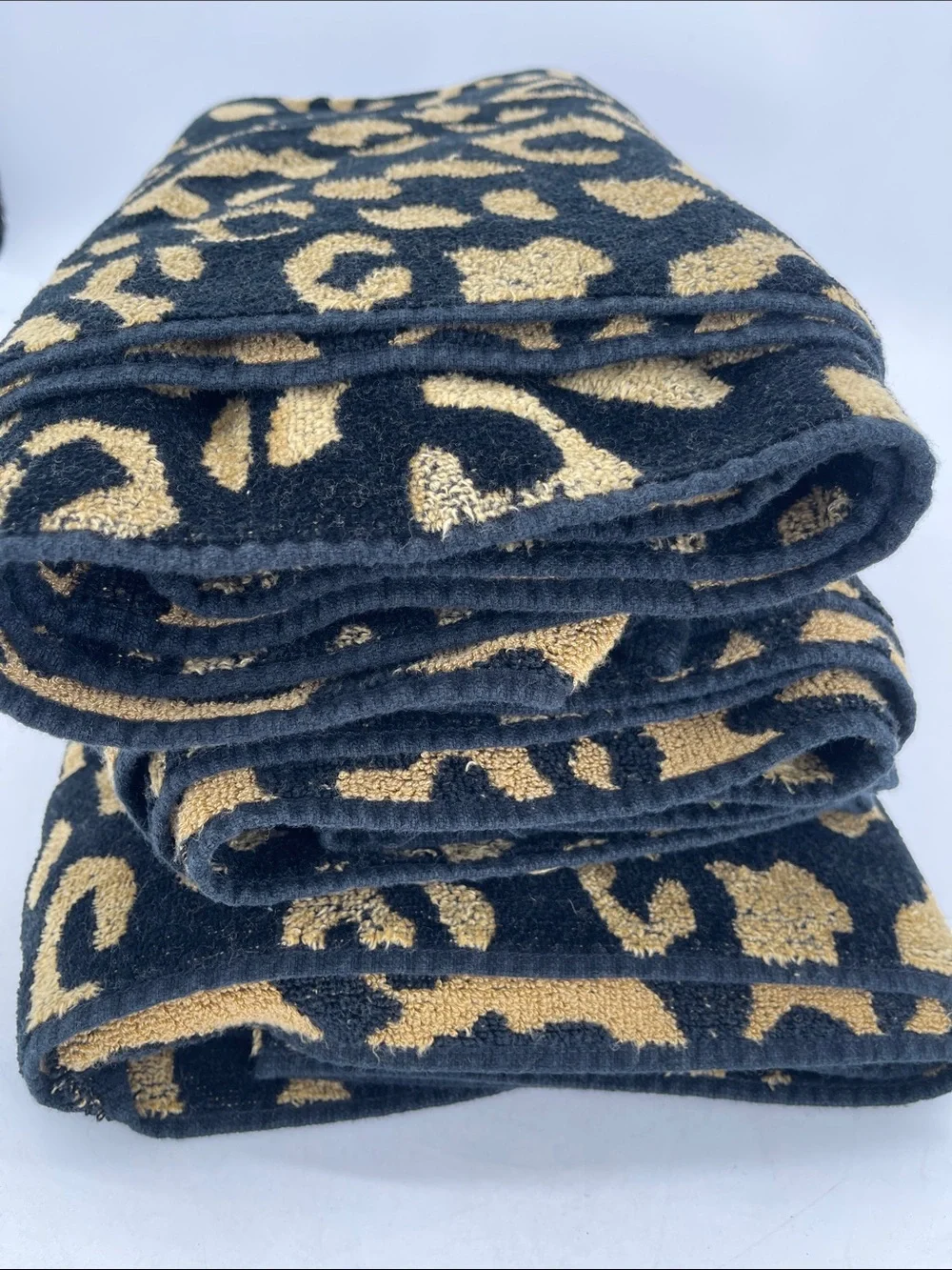 Christian Lacroix Black and Gold Leopard Print Bath Towels-Set Of 3